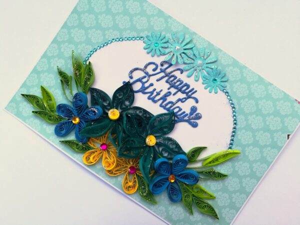 Blue Quilled Flowers Birthday Greeting card - D1 image Blue Quilled Flowers Birthday Greeting card - D1 image