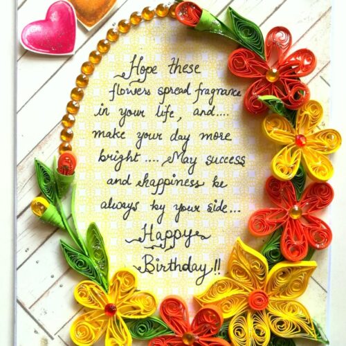 Yellow and Orange Quilled Corner Birthday Card image