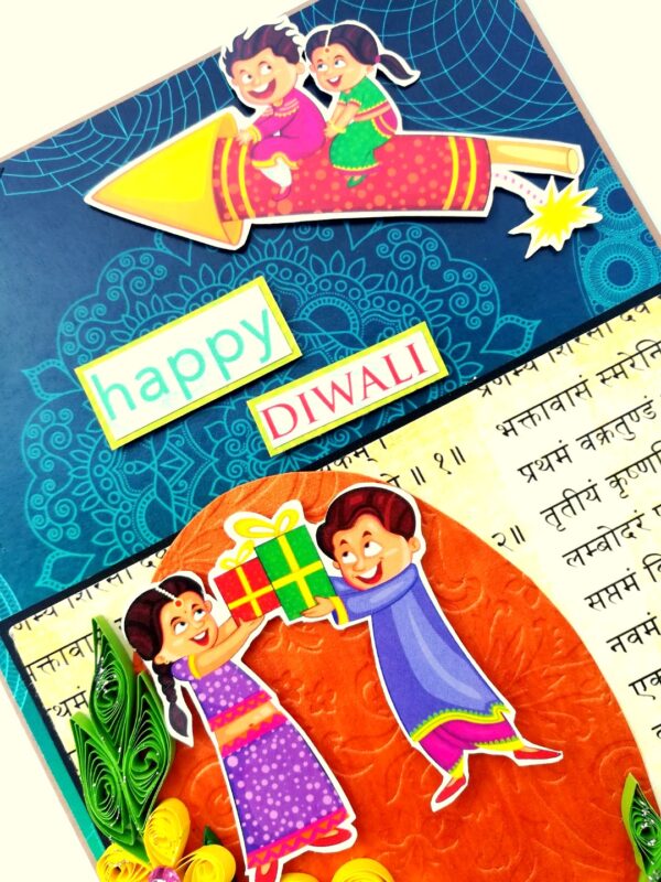 Sparkling Handmade Diwali Quilled Greeting Card D3 image Sparkling Handmade Diwali Quilled Greeting Card D3 image