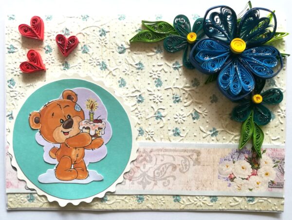 Blue corner Flowers Birthday Quilled Card image Blue corner Flowers Birthday Quilled Card image