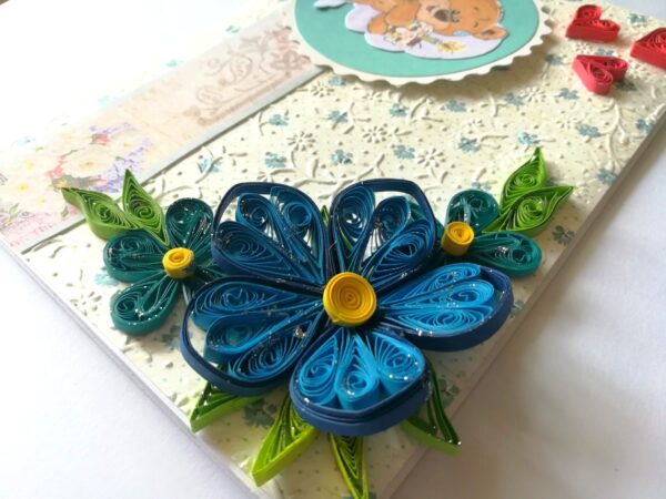 Blue corner Flowers Birthday Quilled Card image Blue corner Flowers Birthday Quilled Card image