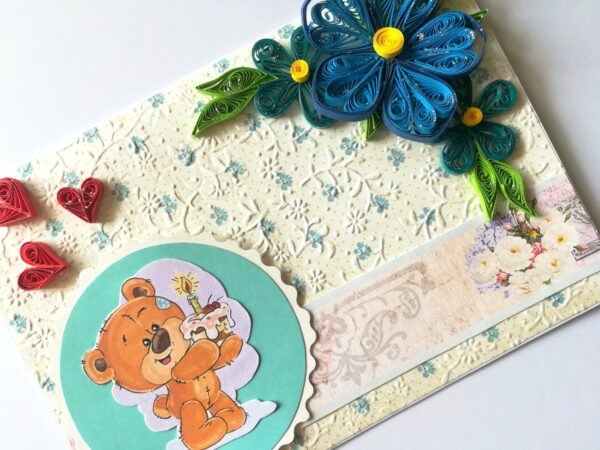 Blue corner Flowers Birthday Quilled Card image Blue corner Flowers Birthday Quilled Card image