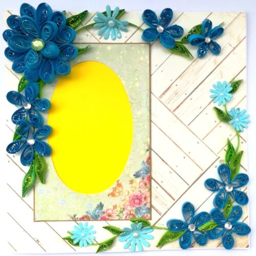 Blue Quilled Corner Flowers Greeting card - D5 image