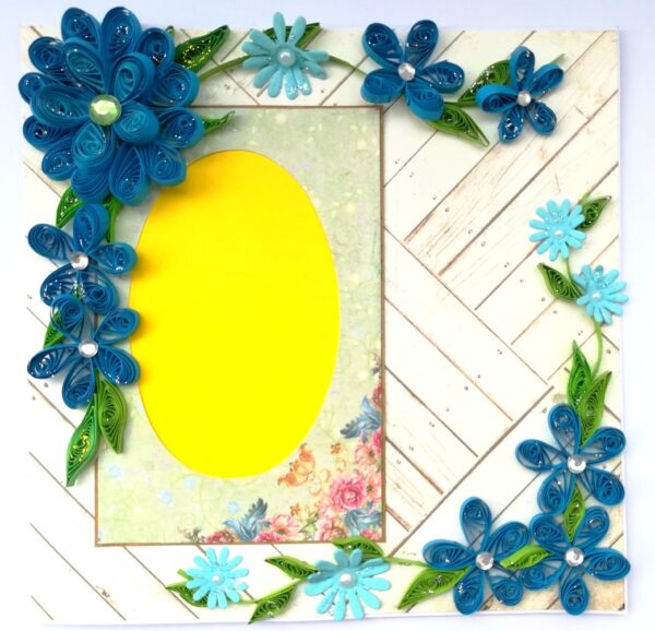 Blue Quilled Corner Flowers Greeting card - D5 image Blue Quilled Corner Flowers Greeting card - D5 image