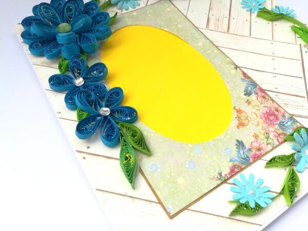 Blue Quilled Corner Flowers Greeting card - D5 image Blue Quilled Corner Flowers Greeting card - D5 image