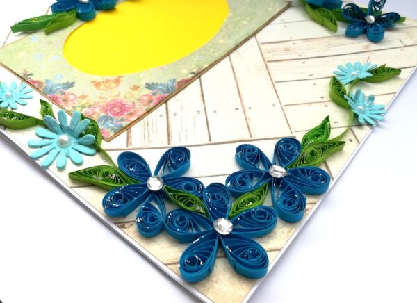 Blue Quilled Corner Flowers Greeting card - D5 image Blue Quilled Corner Flowers Greeting card - D5 image