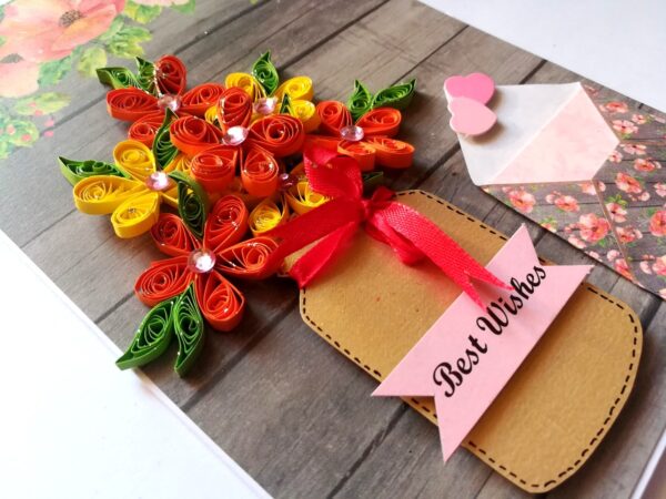 Yellow Quilled Flowers in Vase Greeting Card -D1 image Yellow Quilled Flowers in Vase Greeting Card -D1 image