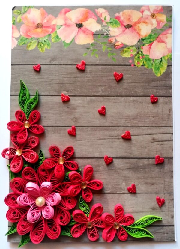 Red Quilled Flowers Corner Greeting Card image Red Quilled Flowers Corner Greeting Card image