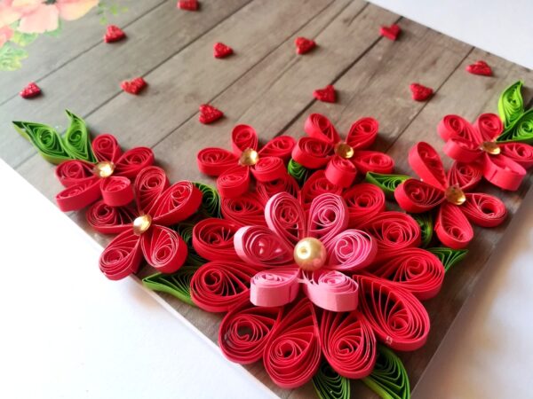 Red Quilled Flowers Corner Greeting Card image Red Quilled Flowers Corner Greeting Card image