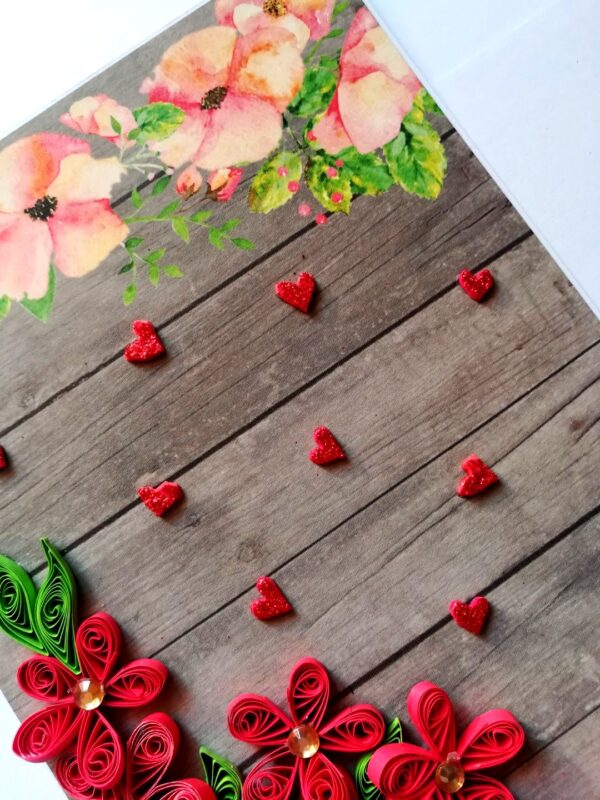 Red Quilled Flowers Corner Greeting Card image Red Quilled Flowers Corner Greeting Card image