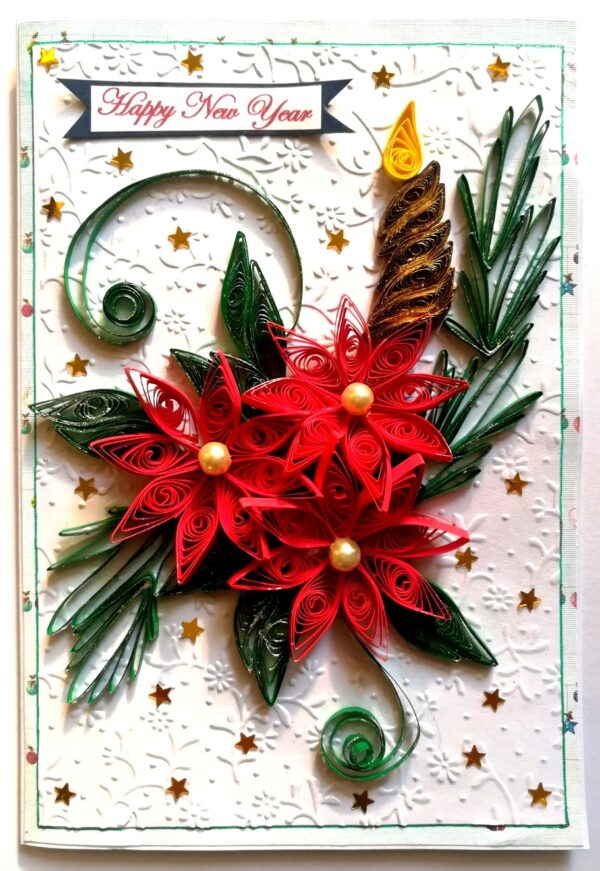 Sparkling Red Quilled Flowers and New Year Card - NY5 image Sparkling Red Quilled Flowers and New Year Card - NY5 image