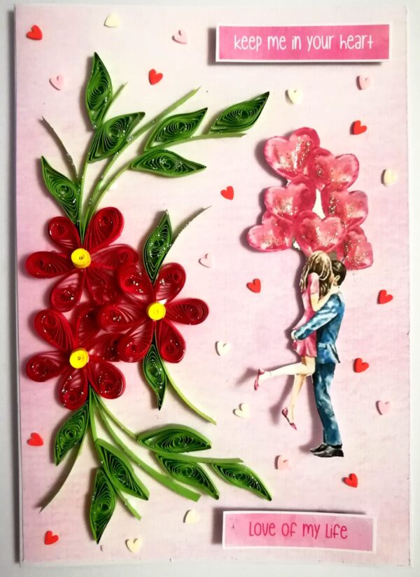 Red Quilled Flowers Love Greeting Card -V1 image Red Quilled Flowers Love Greeting Card -V1 image