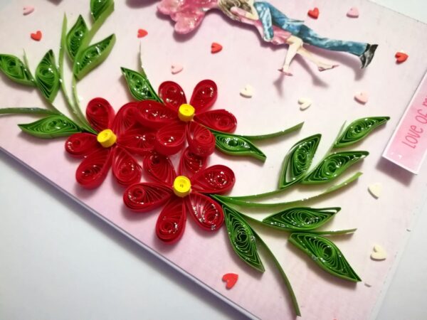 Red Quilled Flowers Love Greeting Card -V1 image Red Quilled Flowers Love Greeting Card -V1 image
