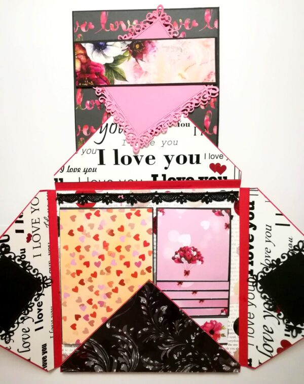 Love and Anniversary Envelope fold Mini scrapbook card - D2 image Love and Anniversary Envelope fold Mini scrapbook card - D2 image