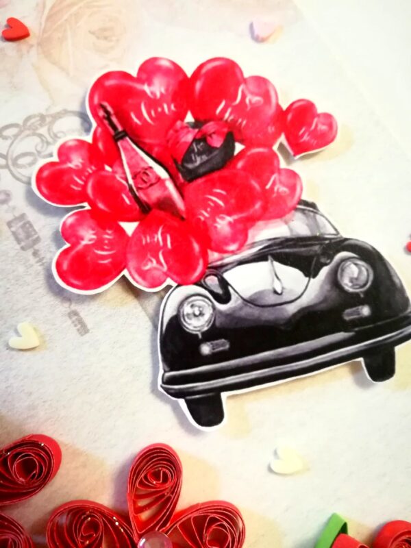 Red Quilled Flowers Valentine Greeting Card -D1 image Red Quilled Flowers Valentine Greeting Card -D1 image