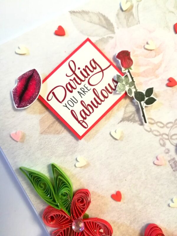 Red Quilled Flowers Valentine Greeting Card -D1 image Red Quilled Flowers Valentine Greeting Card -D1 image