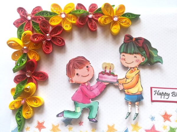 Quilled Corner Flowers Birthday Greeting card - BIR1 image Quilled Corner Flowers Birthday Greeting card - BIR1 image