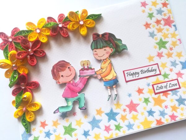 Quilled Corner Flowers Birthday Greeting card - BIR1 image Quilled Corner Flowers Birthday Greeting card - BIR1 image