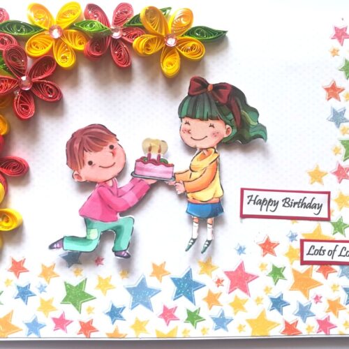 Quilled Corner Flowers Birthday Greeting card - BIR1 image