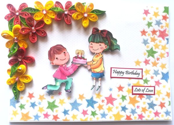 Quilled Corner Flowers Birthday Greeting card - BIR1 image Quilled Corner Flowers Birthday Greeting card - BIR1 image