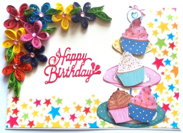 Quilled Corner Flowers Birthday Greeting card - BIR2 image Quilled Corner Flowers Birthday Greeting card - BIR2 image