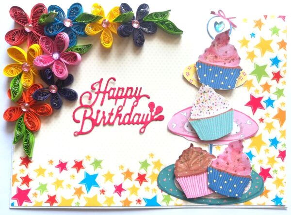 Quilled Corner Flowers Birthday Greeting card - BIR2 image Quilled Corner Flowers Birthday Greeting card - BIR2 image
