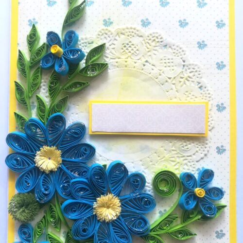 Blue Quilled Flowers Greeting card - D4 image