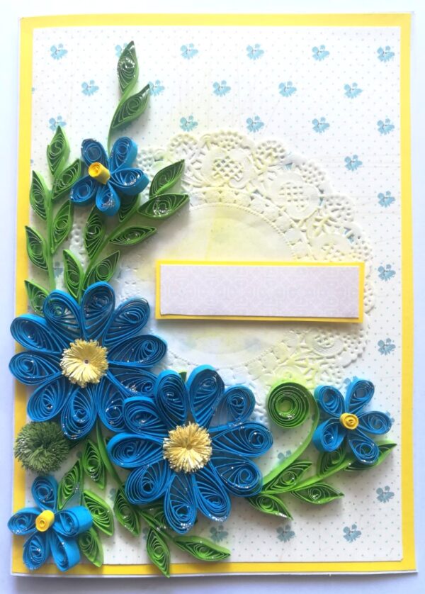 Blue Quilled Flowers Greeting card - D4 image Blue Quilled Flowers Greeting card - D4 image
