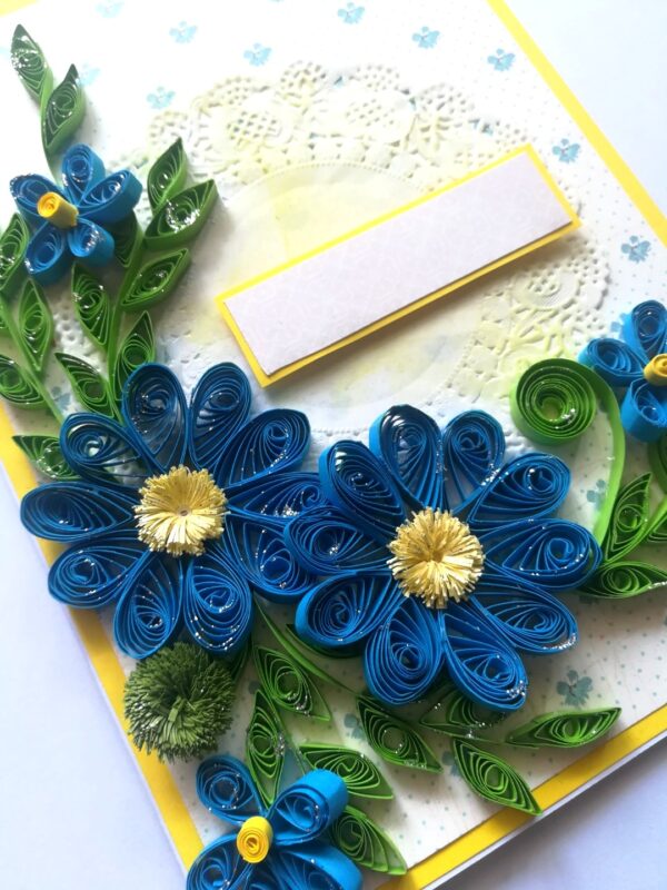 Blue Quilled Flowers Greeting card - D4 image Blue Quilled Flowers Greeting card - D4 image