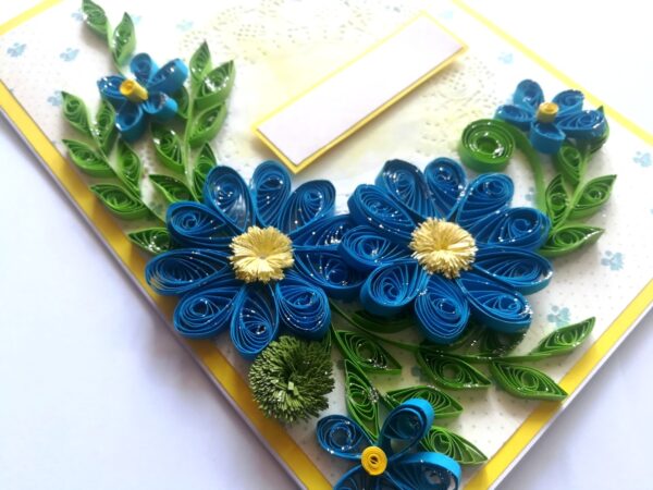 Blue Quilled Flowers Greeting card - D4 image Blue Quilled Flowers Greeting card - D4 image