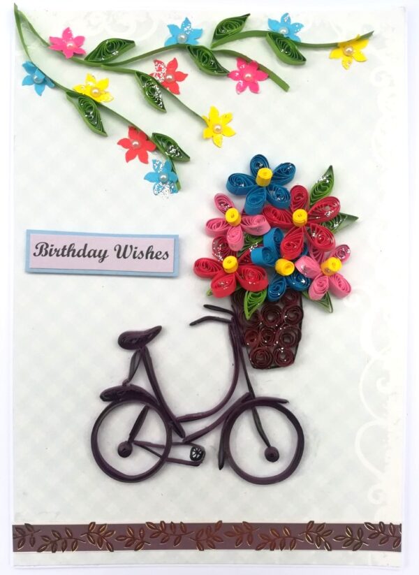 Quilled Cycle With Flowers Birthday Greeting Card image Quilled Cycle With Flowers Birthday Greeting Card image