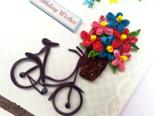Quilled Cycle With Flowers Birthday Greeting Card image Quilled Cycle With Flowers Birthday Greeting Card image