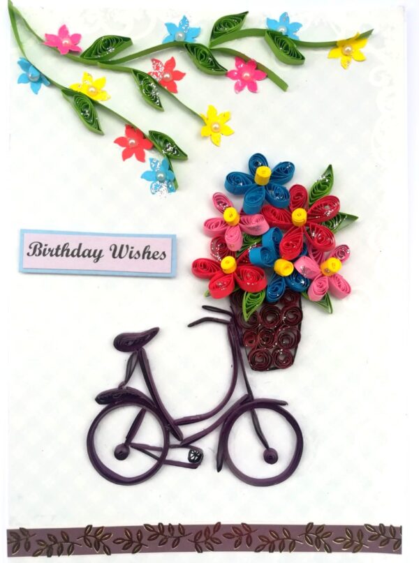 Quilled Cycle With Flowers Birthday Greeting Card image Quilled Cycle With Flowers Birthday Greeting Card image
