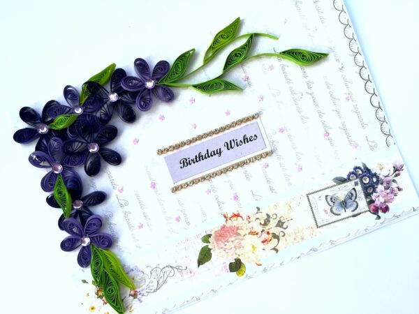 Purple Quilled Flowers Birthday Greeting card image