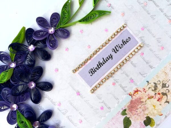Purple Quilled Flowers Birthday Greeting card image
