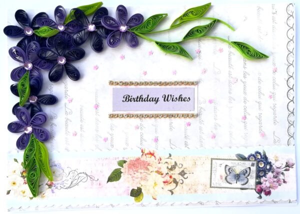 Purple Quilled Flowers Birthday Greeting card image
