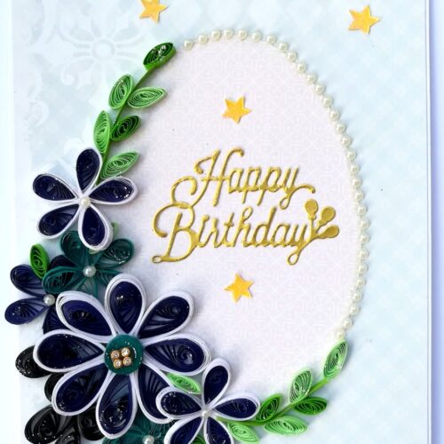 Blue Quilled Flowers Birthday Greeting card image