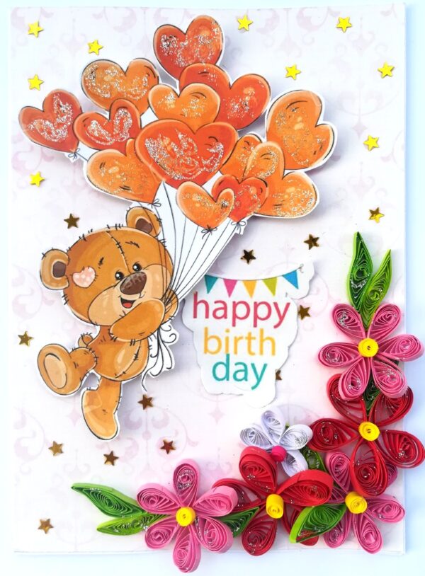 Teddy with Balloons Greeting Card - D3 image Teddy with Balloons Greeting Card - D3 image