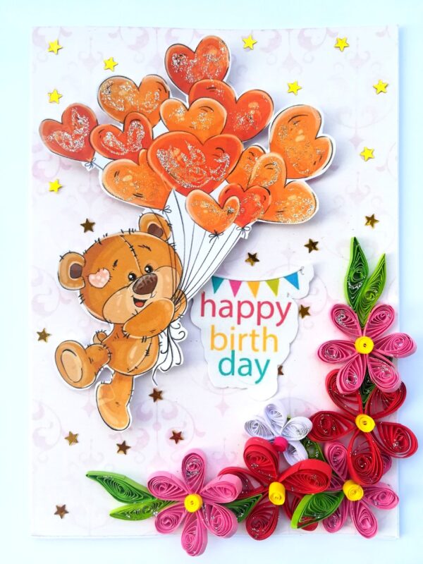 Teddy with Balloons Greeting Card - D3 image Teddy with Balloons Greeting Card - D3 image