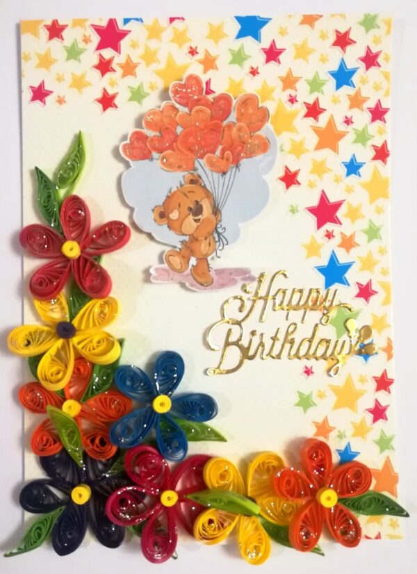 Multicolor Flowers Quilled Birthday Greeting Card -MQ1 image Multicolor Flowers Quilled Birthday Greeting Card -MQ1 image