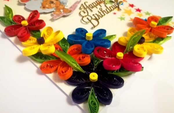 Multicolor Flowers Quilled Birthday Greeting Card -MQ1 image Multicolor Flowers Quilled Birthday Greeting Card -MQ1 image