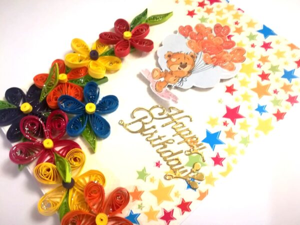Multicolor Flowers Quilled Birthday Greeting Card -MQ1 image Multicolor Flowers Quilled Birthday Greeting Card -MQ1 image