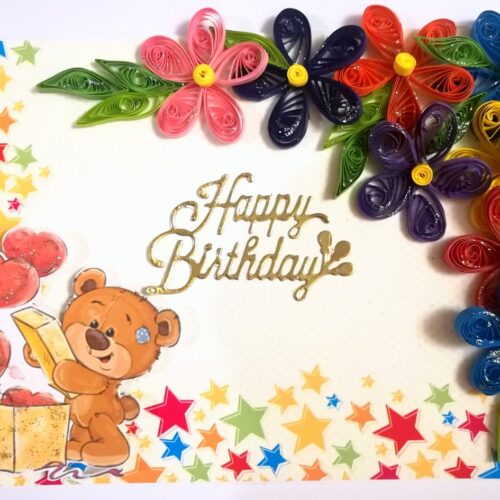 Multicolor Flowers Quilled Birthday Greeting Card - MQ2 image