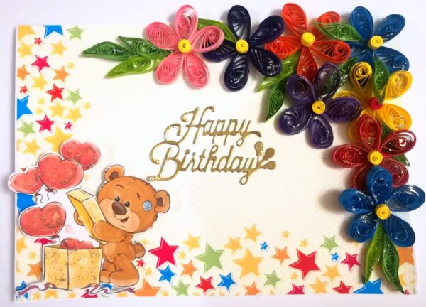 Multicolor Flowers Quilled Birthday Greeting Card - MQ2 image Multicolor Flowers Quilled Birthday Greeting Card - MQ2 image