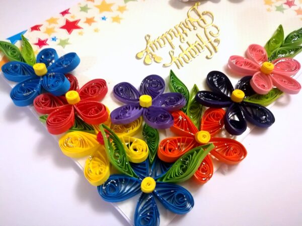 Multicolor Flowers Quilled Birthday Greeting Card - MQ2 image Multicolor Flowers Quilled Birthday Greeting Card - MQ2 image