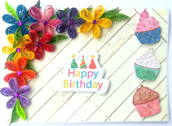 Quilled Corner Flowers Birthday Greeting card - BIR4 image Quilled Corner Flowers Birthday Greeting card - BIR4 image