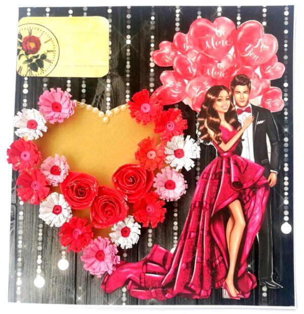 Red Love Quilled Hearts Flowers Greeting Card image