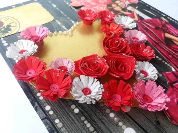 Red Love Quilled Hearts Flowers Greeting Card image