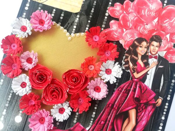 Red Love Quilled Hearts Flowers Greeting Card image