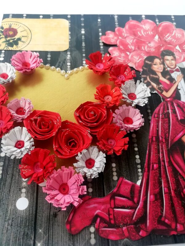 Red Love Quilled Hearts Flowers Greeting Card image